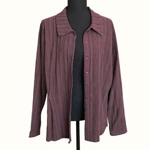 FLAX 100% Cotton Button Down Shirt Women’s M Mauve Stripe Textured Top
